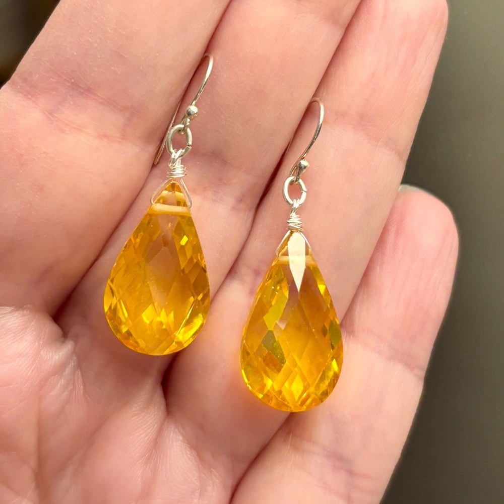 925 Sterling Silver Swarovski Canary Yellow Earrings NEW Handmade 1.6” 💛💛💛